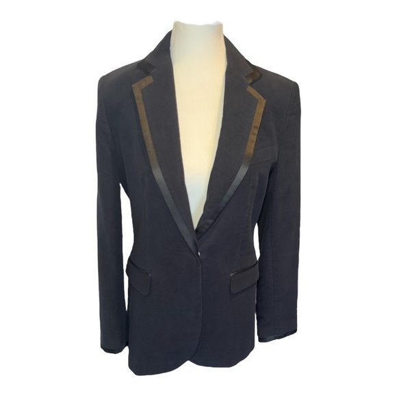 ZARA Navy Blue Velvet Contrasting Blazer Sz S Minimalist Classic Chic - Picture 2 of 13